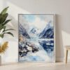 05 - Glacier Bay National Park Watercolor Canvas Print with White Floater Frame - Standing on Floor - Vertical.jpg