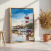 05 - Hilton Head South Carolina Watercolor Canvas Print with Natural Floater Frame - Standing on Floor - Vertical.jpg