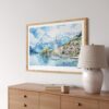 05 - Interlaken Watercolor - Horizontal Art Print in Natural Wood Frame Above Console.jpg