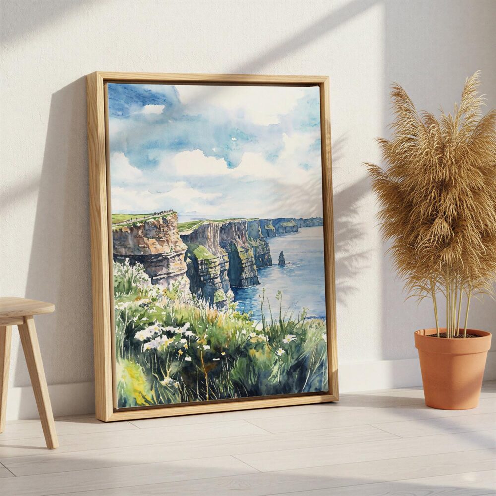 05 - Ireland - Cliffs of Moher - Watercolor Canvas Print with Natural Floater Frame - Standing on Floor - Vertical.jpg 05 - Ireland - Cliffs of Moher - Watercolor Canvas Print with Natural Floater Frame - Standing on Floor - Vertical.jpg