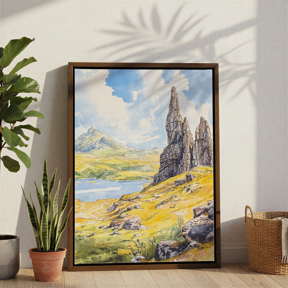 05 - Isle of Skye Watercolor Canvas Print with Brown Floater Frame - Standing on Floor - Vertical.jpg 05 - Isle of Skye Watercolor Canvas Print with Brown Floater Frame - Standing on Floor - Vertical.jpg