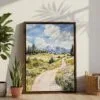 05 - Jackson Hole watercolor Canvas Print with Brown Floater Frame - Standing on Floor - Vertical.jpg