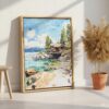 05 - Lake Tahoe Cabin Watercolor Canvas Print with Natural Floater Frame - Standing on Floor - Vertical.jpg