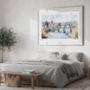 05 - Large Prague Skyline Watercolor - Horizontal Art Print in Bedroom with Silver Metal Frame.jpg