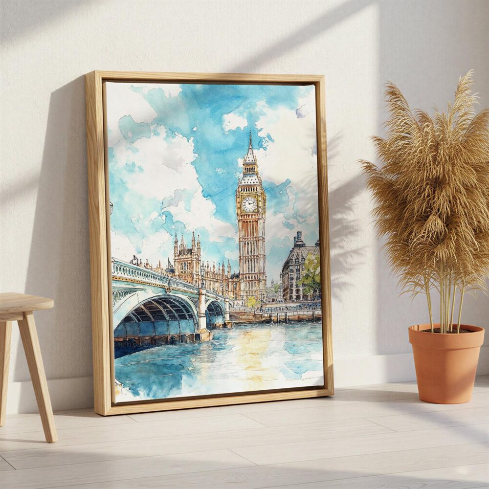 05 - London Big Ben - Watercolor Canvas Print with Natural Floater Frame - Standing on Floor - Vertical.jpg 05 - London Big Ben - Watercolor Canvas Print with Natural Floater Frame - Standing on Floor - Vertical.jpg