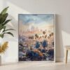 05 - Los Angeles Skyline Watercolor Canvas Print with White Floater Frame - Standing on Floor - Vertical.jpg