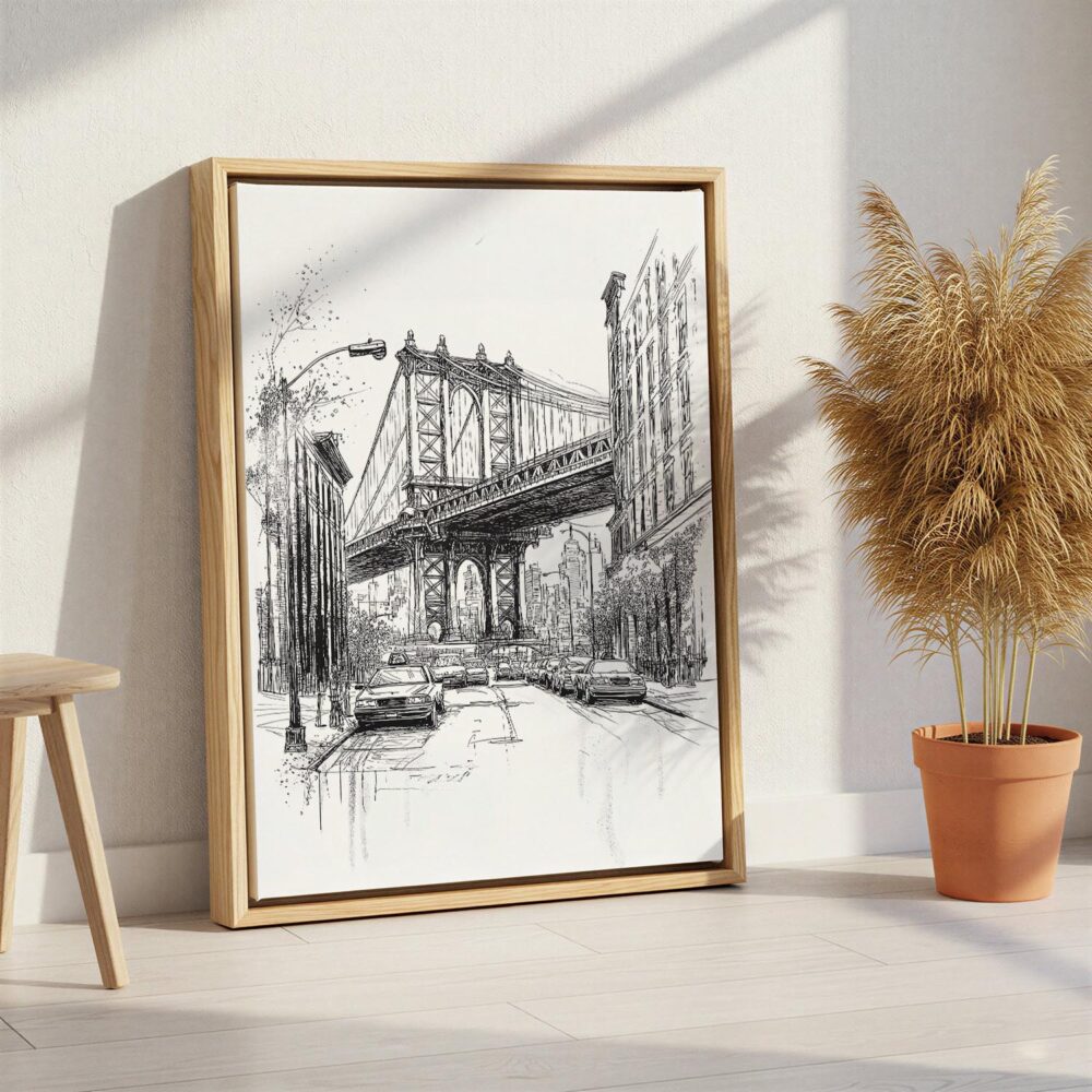 05 - Manhattan bridge - Pencil Drawing Canvas Print with Natural Floater Frame - Standing on Floor - Vertical.jpg 05 - Manhattan bridge - Pencil Drawing Canvas Print with Natural Floater Frame - Standing on Floor - Vertical.jpg