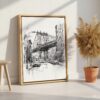 05 - Manhattan bridge - Pencil Drawing Canvas Print with Natural Floater Frame - Standing on Floor - Vertical.jpg