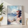 05 - Mount Fuji and Pagoda Watercolor Canvas Print with White Floater Frame - Standing on Floor - Vertical.jpg