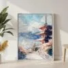 05 - Mount Fuji and Pagoda Watercolor Canvas Print with White Floater Frame - Standing on Floor - Vertical.jpg