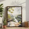 05 - New River Gorge Watercolor Canvas Print with Brown Floater Frame - Standing on Floor - Vertical.jpg