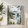 05 - Olympic National Park Watercolor Canvas Print with White Floater Frame - Standing on Floor - Vertical.jpg