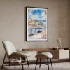 05 - Porto Ribeira with Dom Luis Bridge Watercolor Art Print with Black Frame in Japandi Living Room.jpg