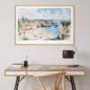 05 - Portugal Algarve Watercolor - Horizontal Art Print in Natural Wood Frame above work desk.jpg