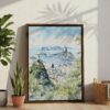 05 - Rio De Janeiro Watercolor Canvas Print with Brown Floater Frame - Standing on Floor - Vertical.jpg