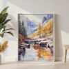 05 - Rocky Mountains Canada Watercolor Canvas Print with White Floater Frame - Standing on Floor - Vertical.jpg