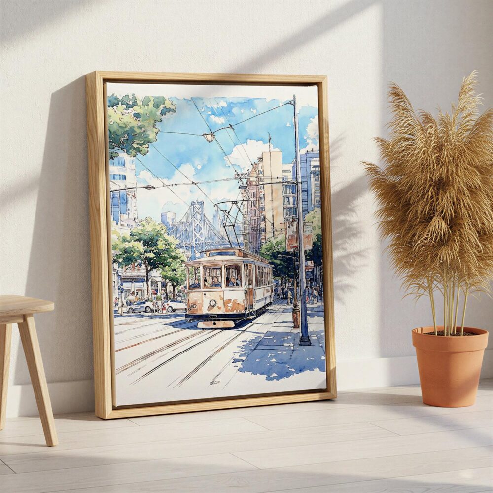 05 - San Francisco - Watercolor Canvas Print with Natural Floater Frame - Standing on Floor - Vertical.jpg 05 - San Francisco - Watercolor Canvas Print with Natural Floater Frame - Standing on Floor - Vertical.jpg