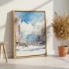 05 - Sapporo Japan Watercolor Canvas Print with Natural Floater Frame - Standing on Floor - Vertical.jpg