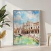 05 - Seville Plaza De Espana Watercolor Canvas Print with White Floater Frame - Standing on Floor - Vertical.jpg