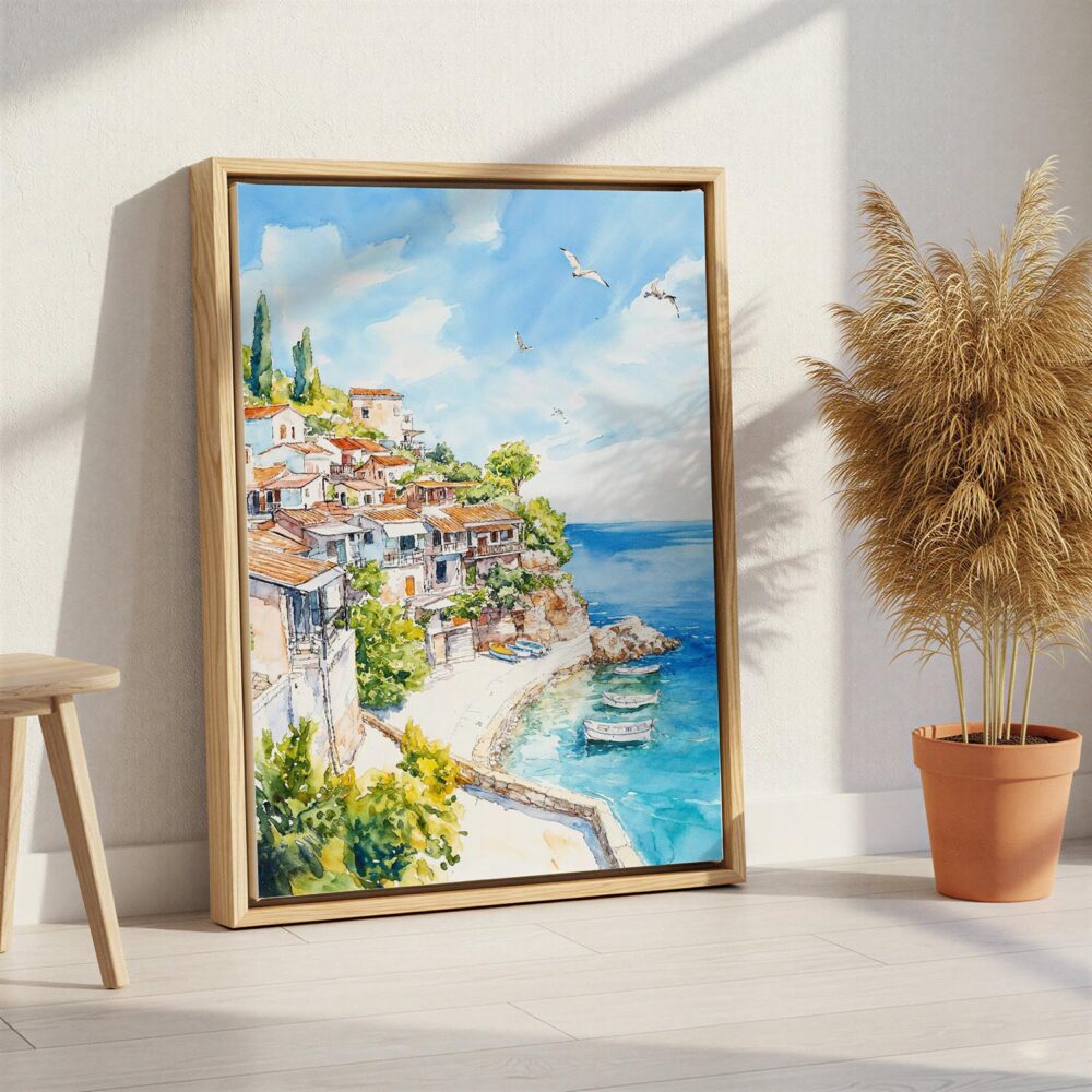 05 - Sicily Italy Watercolor Canvas Print with Natural Floater Frame - Standing on Floor - Vertical.jpg 05 - Sicily Italy Watercolor Canvas Print with Natural Floater Frame - Standing on Floor - Vertical.jpg