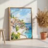 05 - Sicily Italy Watercolor Canvas Print with Natural Floater Frame - Standing on Floor - Vertical.jpg