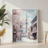 05 - Tokyo Skytree Watercolor Canvas Print with White Floater Frame - Standing on Floor - Vertical.jpg