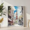 05 - Tokyo Tower - Watercolor Canvas Print with White Floater Frame - Standing on Floor - Vertical.jpg