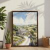 05 - Yorkshire Dales Watercolor Canvas Print with Brown Floater Frame - Standing on Floor - Vertical.jpg