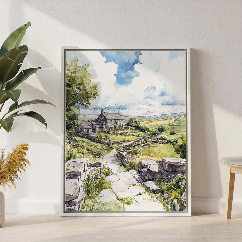 05 - Yorkshire England Watercolor Canvas Print with White Floater Frame - Standing on Floor - Vertical.jpg 05 - Yorkshire England Watercolor Canvas Print with White Floater Frame - Standing on Floor - Vertical.jpg