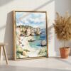 06 - Algarve Beach Watercolor Canvas Print with Natural Floater Frame - Standing on Floor - Vertical.jpg