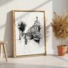 06 - Amsterdam - Pencil Drawing - 2 Canvas Print with Natural Floater Frame - Standing on Floor - Vertical.jpg