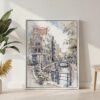 06 - Amsterdam - Watercolor 1 Canvas Print with White Floater Frame - Standing on Floor - Vertical.jpg