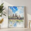 06 - Angkor Wat Cambodia Watercolor Canvas Print with White Floater Frame - Standing on Floor - Vertical.jpg