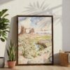 06 - Arizona Watercolor Canvas Print with Brown Floater Frame - Standing on Floor - Vertical.jpg