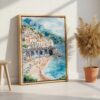 06 - Atrani Italy Watercolor Canvas Print with Natural Floater Frame - Standing on Floor - Vertical.jpg