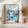 06 - Banff National Park Watercolor Canvas Print with Natural Floater Frame - Standing on Floor - Vertical.jpg