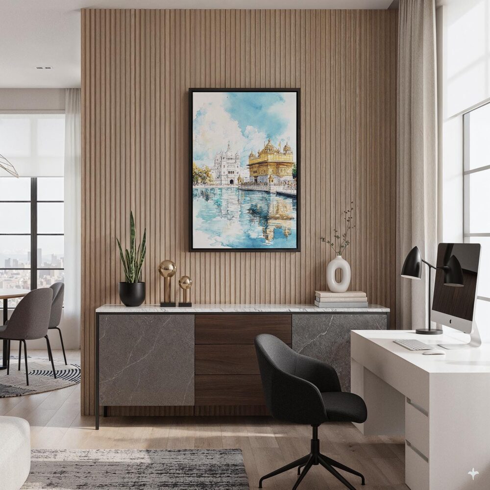 06 - Black Framed Amritsar Golden Temple Watercolor Canvas Print - Home Office - Vertical.jpg 06 - Black Framed Amritsar Golden Temple Watercolor Canvas Print - Home Office - Vertical.jpg