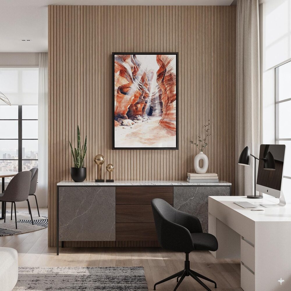 06 - Black Framed Antelope Canyon Watercolor Canvas Print - Home Office - Vertical.jpg 06 - Black Framed Antelope Canyon Watercolor Canvas Print - Home Office - Vertical.jpg