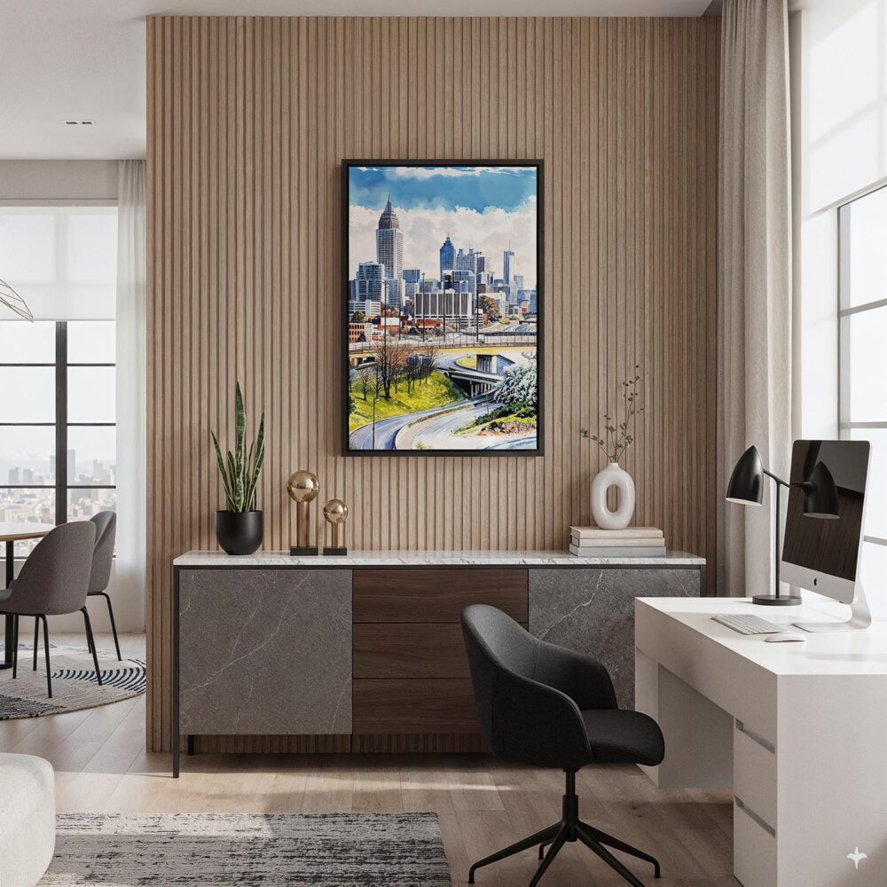 06 - Black Framed Atlanta Skyline Watercolor Canvas Print - Home Office - Vertical.jpg 06 - Black Framed Atlanta Skyline Watercolor Canvas Print - Home Office - Vertical.jpg