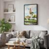 06 - Black Framed Balboa Park California Tower Watercolor Canvas Print - Skandinavian Living Room - Vertical.jpg