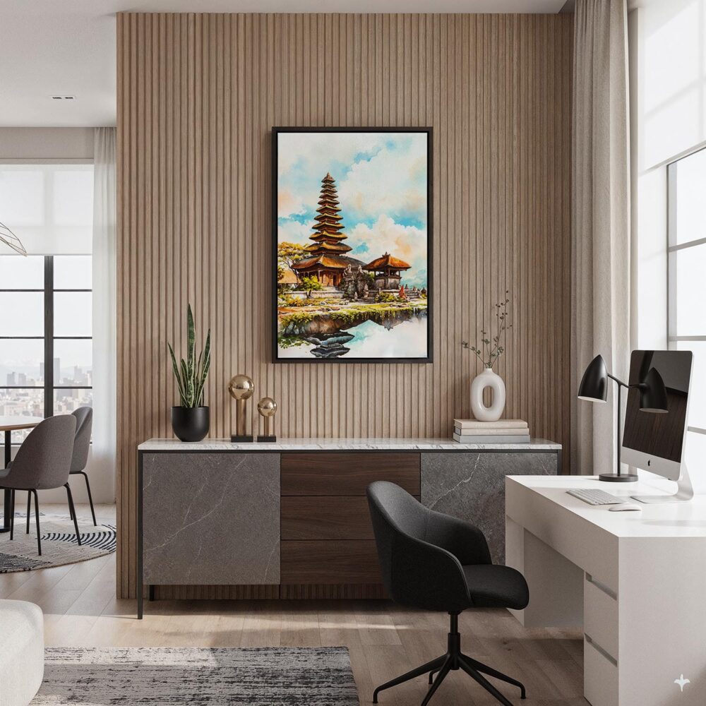 06 - Black Framed Bali Temple Watercolor Canvas Print - Home Office - Vertical.jpg 06 - Black Framed Bali Temple Watercolor Canvas Print - Home Office - Vertical.jpg