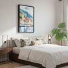 06 - Black Framed Bergen Norway Waterfront Watercolor Canvas Print - Bedroom - Vertical.jpg