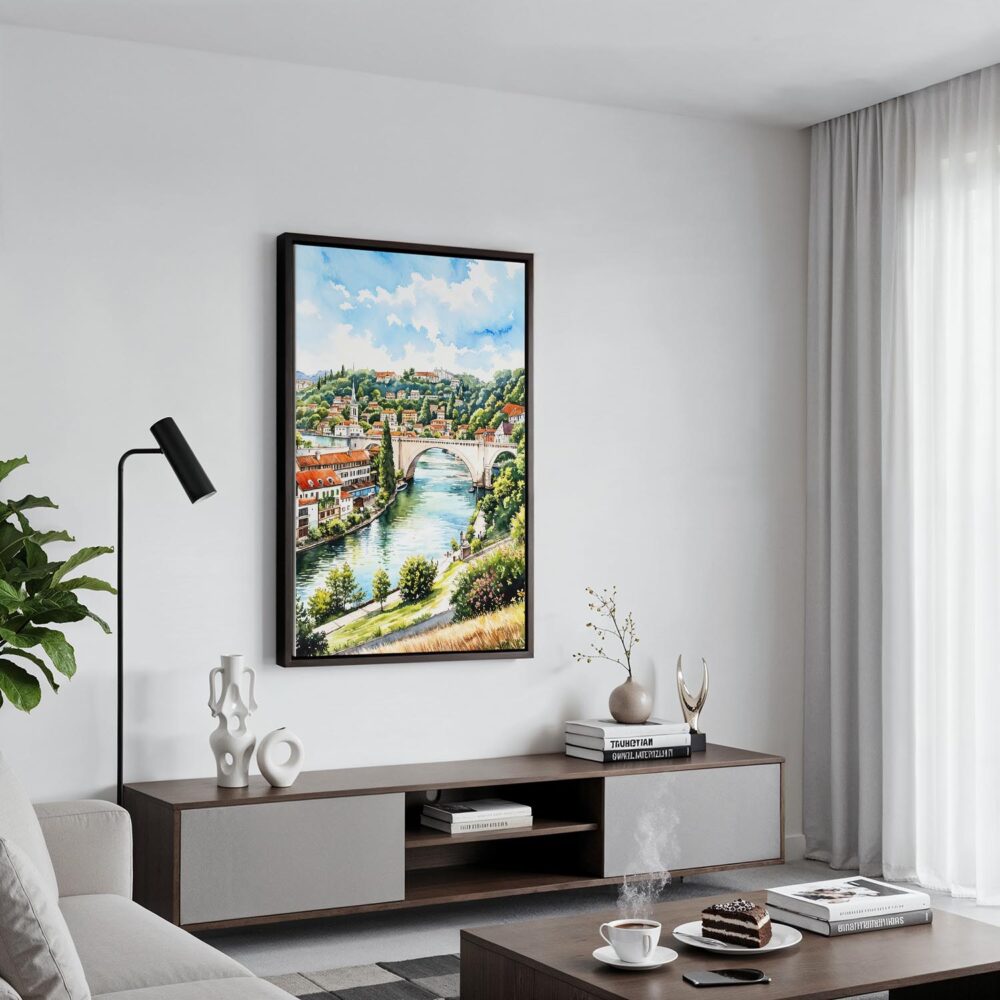 06 - Black Framed Bern Switzerland Watercolor Canvas Print - Contemporary Living Room - Vertical.jpg 06 - Black Framed Bern Switzerland Watercolor Canvas Print - Contemporary Living Room - Vertical.jpg