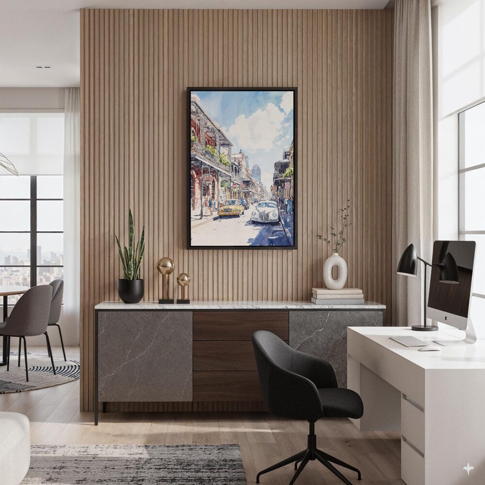 06 - Black Framed Bourbon Street New Orleans Watercolor Canvas Print - Home Office - Vertical.jpg 06 - Black Framed Bourbon Street New Orleans Watercolor Canvas Print - Home Office - Vertical.jpg