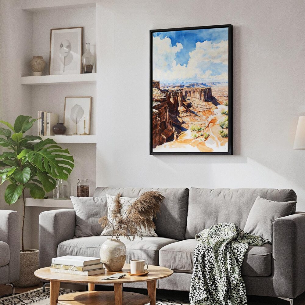 06 - Black Framed Canyonlands National Park Watercolor Canvas Print - Skandinavian Living Room - Vertical.jpg 06 - Black Framed Canyonlands National Park Watercolor Canvas Print - Skandinavian Living Room - Vertical.jpg