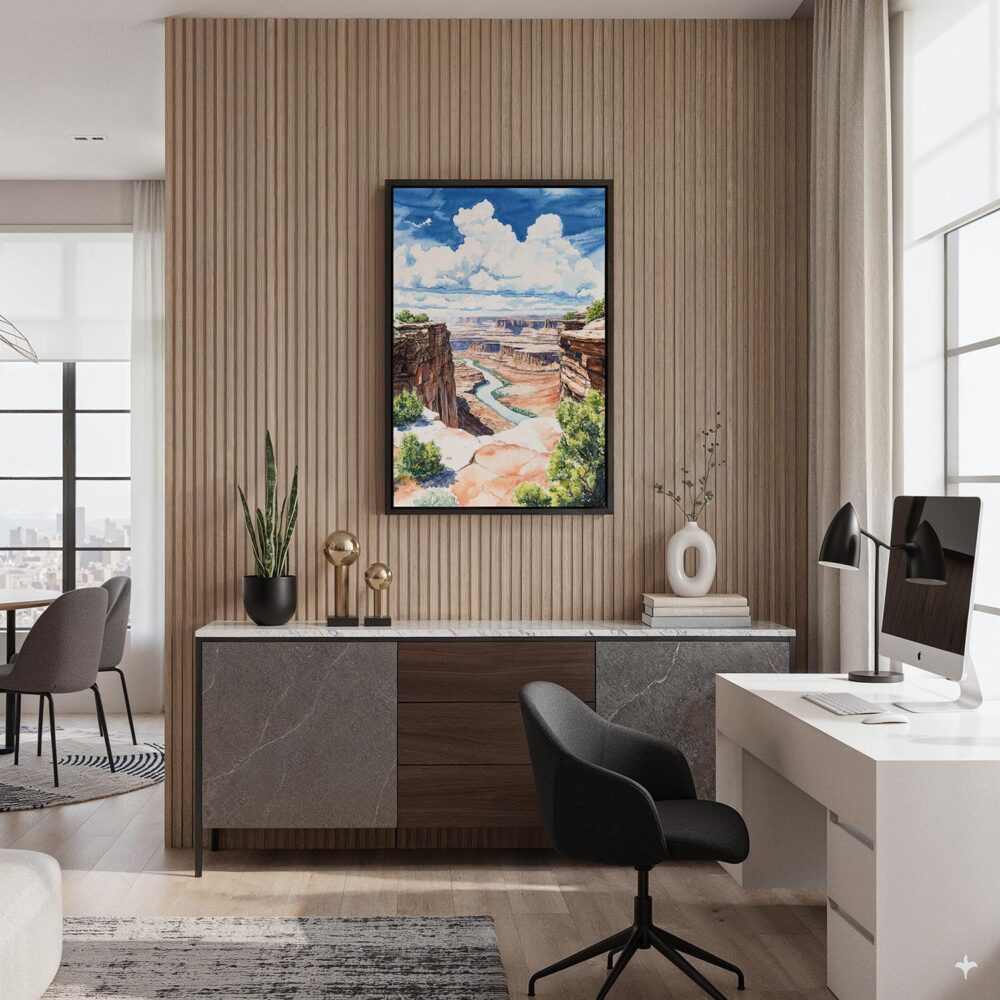 06 - Black Framed Canyonlands Watercolor Canvas Print - Home Office - Vertical.jpg 06 - Black Framed Canyonlands Watercolor Canvas Print - Home Office - Vertical.jpg