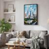 06 - Black Framed Chicago Millenium Park Watercolor Canvas Print - Skandinavian Living Room - Vertical.jpg
