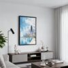 06 - Black Framed Chicago Skyline Watercolor Canvas Print - Contemporary Living Room - Vertical.jpg
