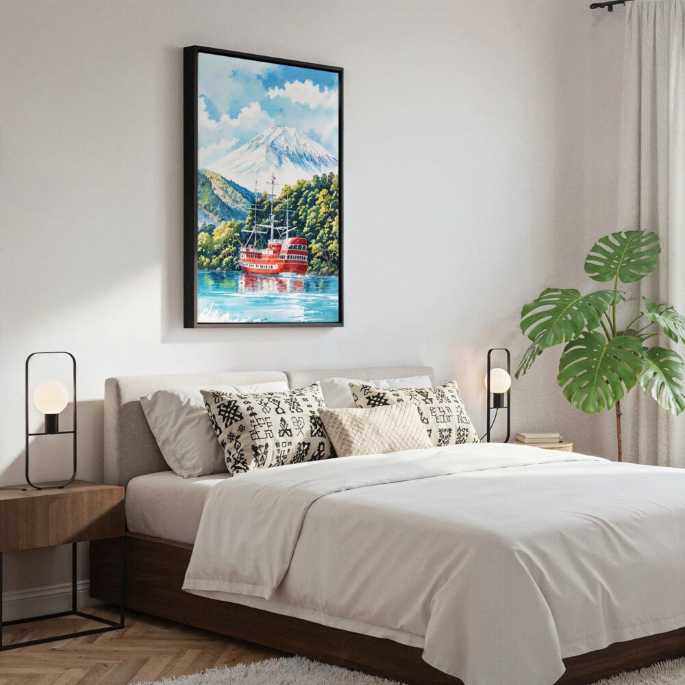 06 - Black Framed Hakone with Mount Fuji Watercolor Canvas Print - Bedroom - Vertical.jpg 06 - Black Framed Hakone with Mount Fuji Watercolor Canvas Print - Bedroom - Vertical.jpg