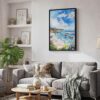 06 - Black Framed Laguna Beach Coast Watercolor Canvas Print - Skandinavian Living Room - Vertical.jpg